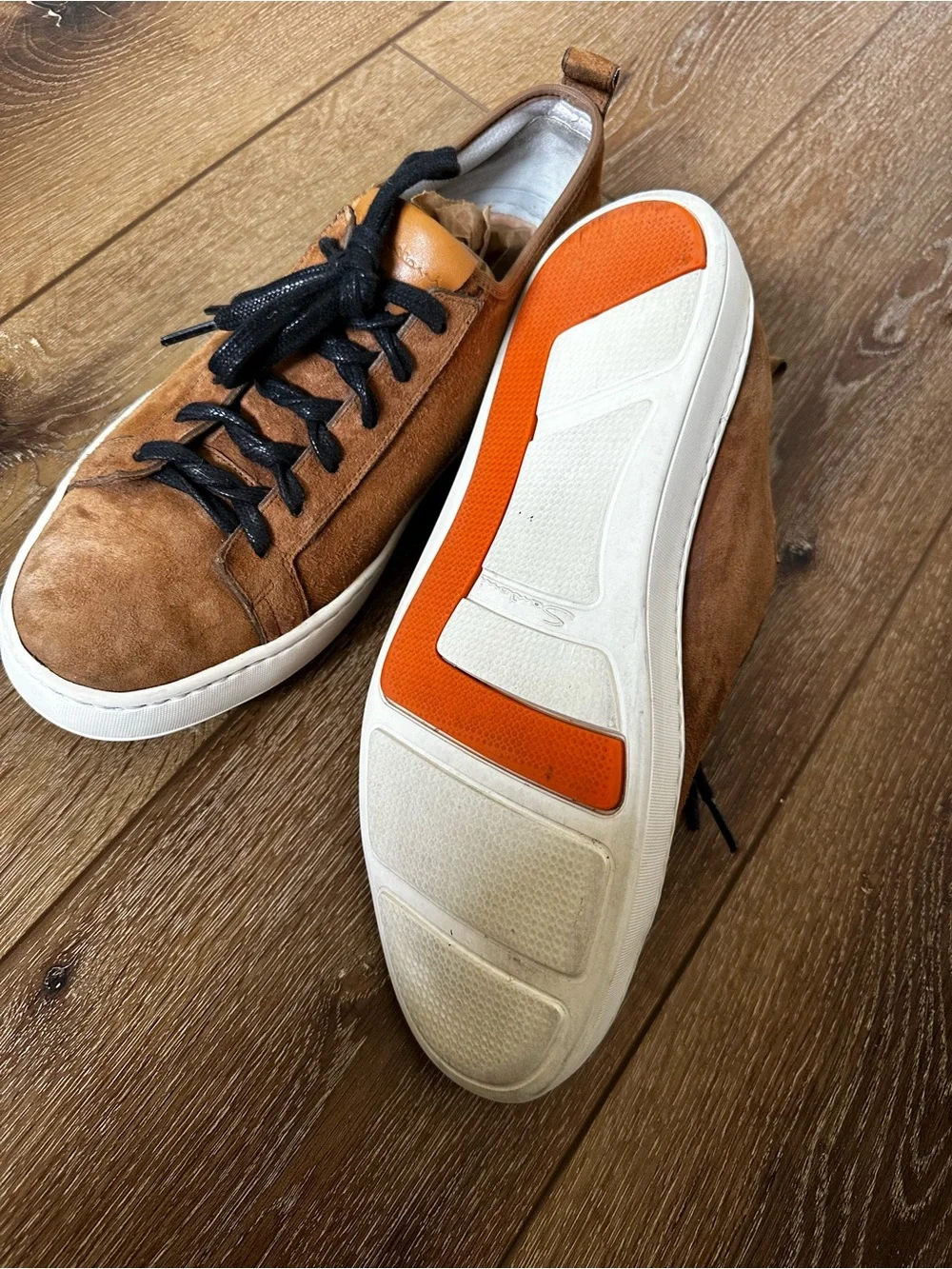 Men's Santoni Brown Suede Casual Sneakers with Black Laces